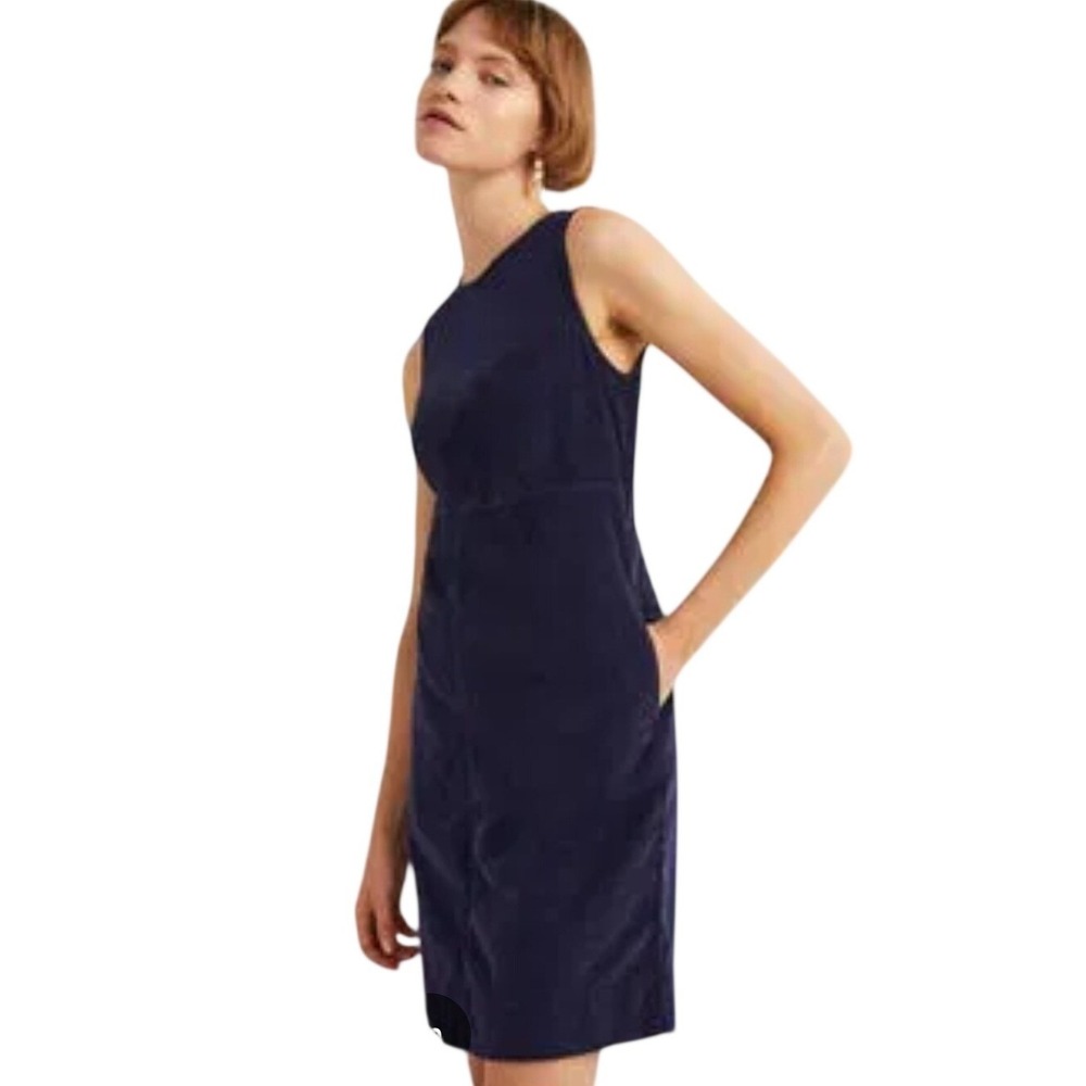 Boden Evie Cord Shift Dress Navy Blue Corduroy Sleeveless Pockets US 12 JUMPER